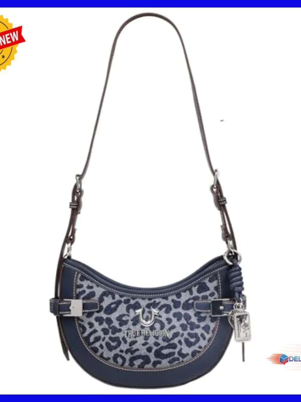 Leopard Print Denim Hobo Bag with Adjustable Strap and Interior Pocket